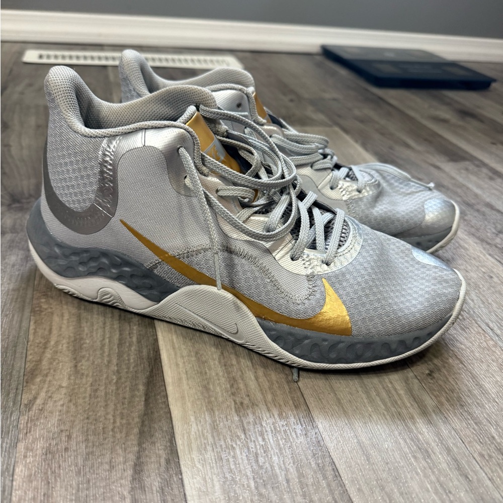 Nike Silver and Gold Basketball Shoes